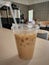 Iced Cafe Latte on Restaurant Counter