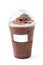 Iced chocolate with coffee bean in takeaway cup