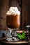 Iced cocoa drink with whipped cream, cold chocolate beverage, coffee frappe