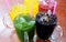 Iced Coffee, Gotu Kola Juice with Chrysanthemum and RoselleIced Tea