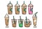 Iced coffee icon set design vector cold drinks