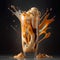 Iced coffee splashing out of glass on dark background. 3d rendering