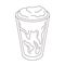 Iced cold brew coffee in line art style. Sketch, doodle. Vector illustration isolated on a white background.