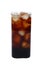 Iced espresso cold brew coffee in square glass isolated on white background clipping path
