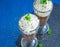 Iced frappe with chocolate and cream decorated with mint