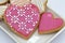 Iced heart shaped cookies.