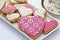 Iced heart shaped cookies.