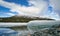 iced lake at a rest area in norway with glacier ice