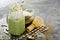 Iced matcha latte with coconut cream