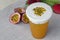 Iced passion fruit background topping with cream cheese