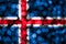 Iceland abstract blurry bokeh flag. Christmas, New Year and National day concept flag