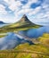 Iceland. Aerial view on the mountain and ocean. Landscape in the Iceland at the day time. Famous place in Iceland. Landscape from