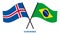 Iceland and Brazil Flags Crossed And Waving Flat Style. Official Proportion. Correct Colors