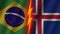 Iceland and Brazil Flags Together, Fabric Texture, Thunder Icon, 3D Illustration