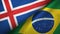 Iceland and Brazil two flags textile cloth, fabric texture