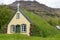 Iceland Church at Green Field, houses, Montain Landscape - Europe