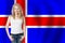 Iceland concept. Happy woman with the Icelandic flag background. Travel and learn Icelandic language