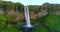 Iceland drone video aerial of waterfall Seljalandsfoss in Icelandic nature