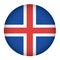 Iceland flag in circle shape, isolated buttom of icelandic banner with scratched texture, grunge.