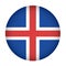 Iceland flag in circle shape, isolated button of icelandic banner.