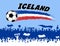 Iceland flag colors with soccer ball and Icelander supporters si