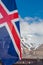 Iceland flag flies over Longyearbyen in Spitsbergen.