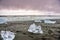 Iceland glacial lake ice beach.