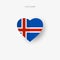 Iceland heart shaped flag. Origami paper cut Icelandic national banner