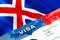 Iceland immigration visa. Closeup Visa to Iceland focusing on word VISA, 3D rendering. Travel or migration to Iceland destination