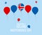 Iceland Independence Day Greeting Card. Flying Flat Balloons In National Colors of Iceland.