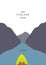 Iceland invating postcard. On kayak in the fjord illustration, simple flat design