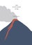 Iceland inviting postcard. Active volcano with red magma and smoke , simple flat design.