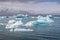 Iceland, Jokulsarlon Lagoon, Turquoise icebergs floating in Glacier Lagoon on Iceland