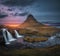 Iceland landscape. Kirkjufell mountain at sunset