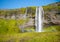 Iceland landscape. Seljalandfoss Waterfalls in summer season