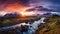 Iceland Landscape spring panorama at sunset