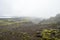 Iceland lava landscape in the mist