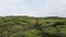 Iceland moss nature landscape with hiker hiking