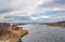 Iceland National Park Landscape with Large Lake and Distant Snow