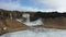 Iceland. Nature, Arctic nature winter landscape. Frozen waterfall. Blue ice. Magical nature winter location with pure