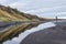 Iceland, Northwest Coast, Huna Fjord, Black Sand Beach View, overcast autumn day