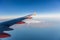 Iceland, Oct 15th 2017 - Easyjet airplane flying over the Iceland in a blue sky day.