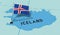 Iceland, Reykjavik - national flag pinned on political map