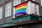 Iceland, ReykjavÃ­k, August 7th 2022 - Pride month, rainbow flag on balcony
