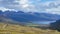 Iceland - September , 2014 - road trip in ring road iceland, green yellow grass fjord mountain.