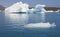 Iceland. Southeast area. Jokulsarlon. Icebergs and lake.