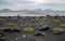 Iceland southern coast with black beach Landeyjarsandur and Vestmannaeyjar islands.