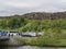 Iceland, Thingvellir, July 1, 2018 view on car and buses parking in Thingvellir national park and tourist on observation