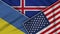 Iceland United States of America Ukraine Flags Together Fabric Texture Illustration