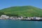 Iceland view of Husavik harbor with its houses